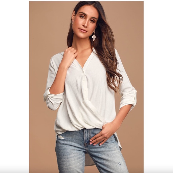 EUC Lulus Making a Difference Ivory Button-Up Top - Large - Picture 1 of 5